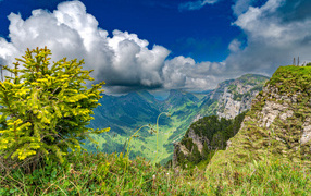 Beautiful mountain landscape under blue sky, Switzerland
