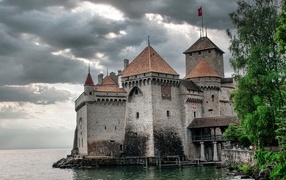Old Chillon castle by the water, Switzerland