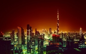 View of the Burj Khalifa at night, Dubai. UAE