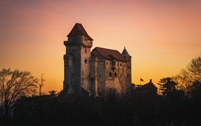 Ancient castle at sunset, Austria