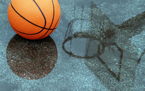 Basketball reflected in a wet surface
