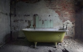 Bathroom in a destroyed old bathroom