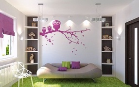 Children's room with a drawing on the wall