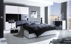 Gray bedroom with large bed