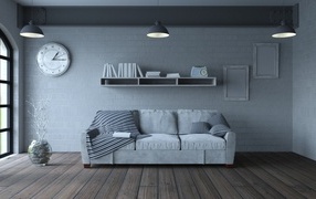 Gray room in minimalist style