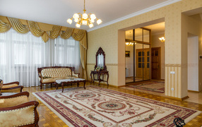 Large living room with carpet