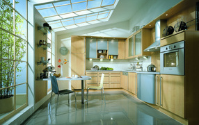 Large window in a spacious kitchen
