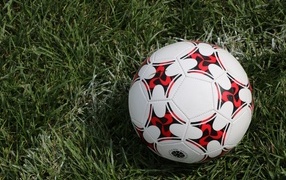 Кожаный футбольный мяч на зеленой траве