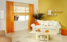 Living room design in orange style