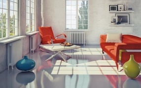 Красная мебель в гостиной в стиле Модерн