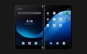 Смартфон Microsoft Surface Duo 2 на черном фоне