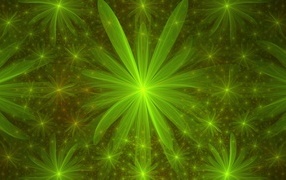 Красивые зеленые абстрактные цветы с яркой серединкой