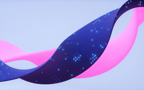 Синяя и розовая абстрактные ленты на сером фоне