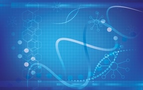 Спираль ДНК с бактериями на голубом фоне