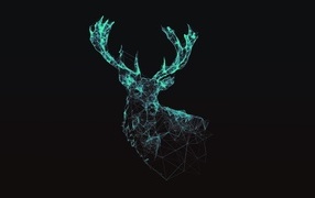 Олень 3д из неоновых линий на черном фоне