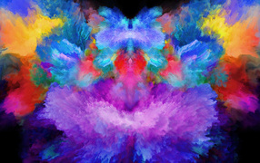 Взрыв разноцветной краски крупным планом