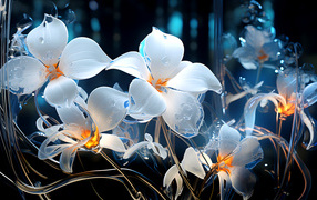 Стеклянные белые цветы на темном фоне