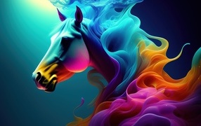 Конь с яркой гривой 3д графика