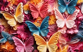 Разноцветные 3д бабочки крупным планом
