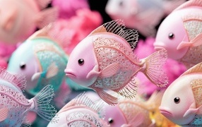 Разноцветные 3д рыбки крупным планом