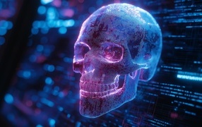 Неоновый фиолетовый цифровой череп