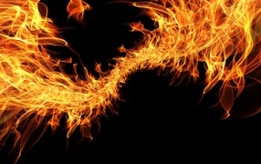 Плеть яркого огня на черном фоне