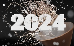 Белые цифры 2024 с конфетти 