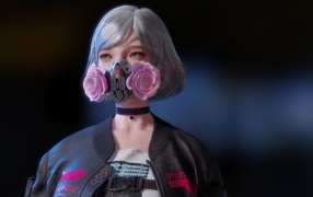 Девушка аниме cyberpunk с маской на лице