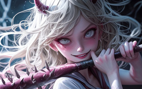 Девушка аниме демон с битой в руках