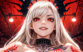Девушка аниме демон с красными глазами