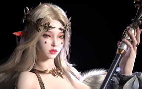 Девушка аниме эльф с украшениями на теле