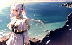 Девушка аниме на берегу у моря