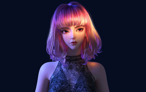 Девушка аниме с розовыми волосами на черном фоне