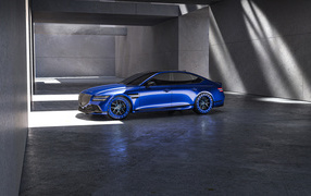 Вид сбоку на синий автомобиль  Genesis G80 EV Magma Concept 2024 года