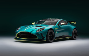 Быстрый автомобиль Aston Martin Vantage GT4 2024  года на сером фоне