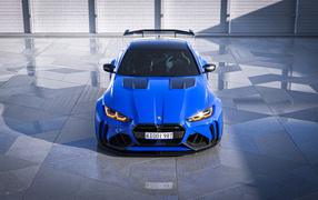 Вид сверху на синий автомобиль Blue BMW M4