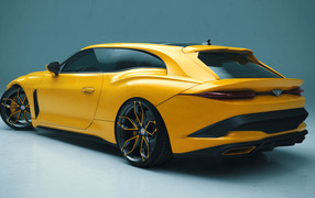 Желтый автомобиль Bentley Mulliner Bacalar вид сзади