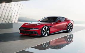 Красный автомобиль Ferrari 12Cilindri 2024 года