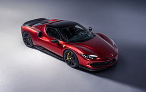 Вид сверху на красный автомобиль Novitec Ferrari 296 GTB Aero 2024 года