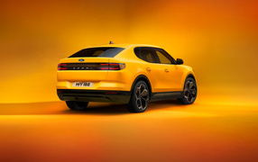 Вид сзади на желтый автомобиль  Ford Capri 2024 года