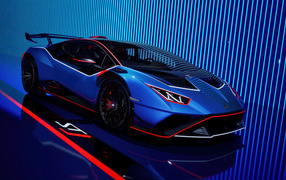 Синий быстрый автомобиль Lamborghini Huracán STJ