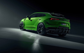 Green Lamborghini Urus car rear view
