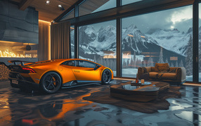 Оранжевый автомобиль Lamborghini Huracan Cozy в доме