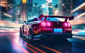 Вид сзади на автомобиль Nissan Skyline R34