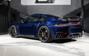Синий автомобиль TopCar Porsche 911 Turbo S Stinger GTR Stealth Edition 2024  года