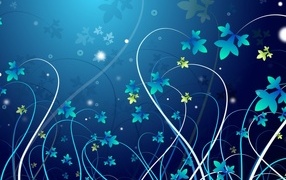 Красивый синий фон с узорными ветками с листьями