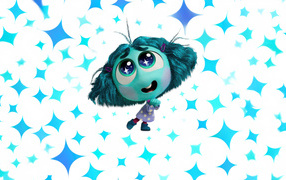 Милый персонаж Зависть на белом фоне с искрами из мультфильма Головоломка 2