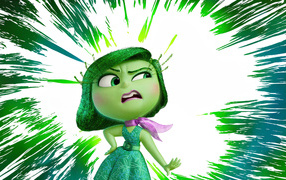 Красивый персонаж Брезгливость из мультфильма Головоломка 2 на зеленом фоне