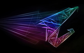 Логотип aorus gigabyte неоновыми геометрическими фигурами на черном фоне