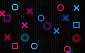 Разноцветные значки playstation на черном фоне